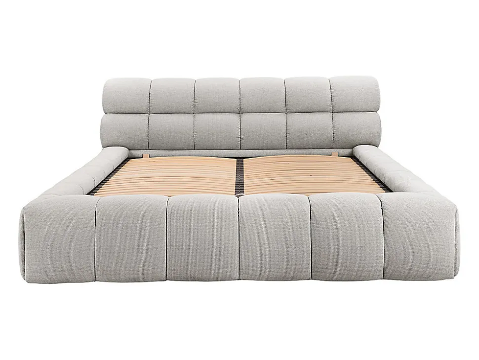 Lit coffre 180 x 200 cm - Tissu - Gris clair + Matelas - FORVIK