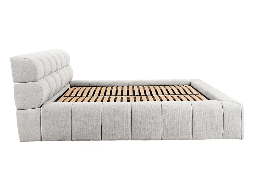 Lit coffre 180 x 200 cm - Tissu - Gris clair + Matelas - FORVIK