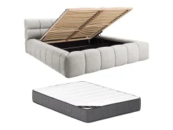 Lit coffre 180 x 200 cm - Tissu - Gris clair + Matelas - FORVIK