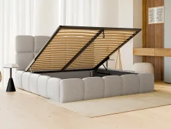 Lit coffre 180 x 200 cm - Tissu chiné - Gris clair - DAMADO II