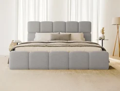 Lit coffre 180 x 200 cm - Tissu chiné - Gris clair - DAMADO II