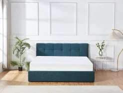 Lit coffre 180 x 200 cm - Tissu bouclette - Bleu canard + Matelas - MAZIRI