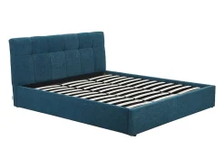 Lit coffre 180 x 200 cm - Tissu bouclette - Bleu canard + Matelas - MAZIRI