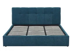 Lit coffre 180 x 200 cm - Tissu bouclette - Bleu canard + Matelas - MAZIRI