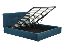 Lit coffre 180 x 200 cm - Tissu bouclette - Bleu canard + Matelas - MAZIRI