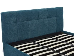 Lit coffre 180 x 200 cm - Tissu bouclette - Bleu canard + Matelas - MAZIRI