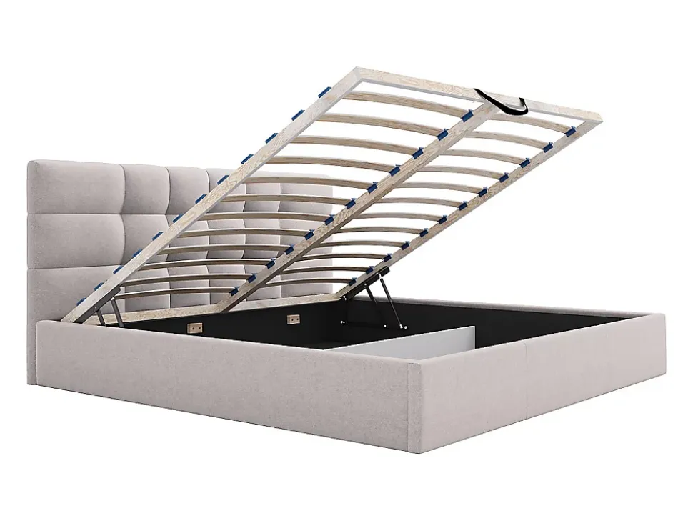 Lit coffre 200 x 200 cm - Tissu - Beige - ELIAVA