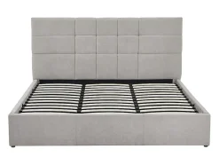 Lit coffre 180 x 200 cm - Tissu - Gris + Matelas - HOPEYA