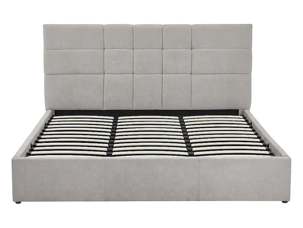Lit coffre 180 x 200 cm - Tissu - Gris + Matelas - HOPEYA