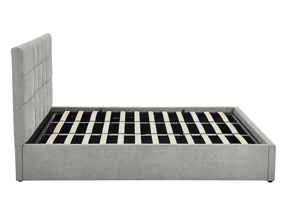 Lit coffre 180 x 200 cm - Tissu - Gris + Matelas - HOPEYA