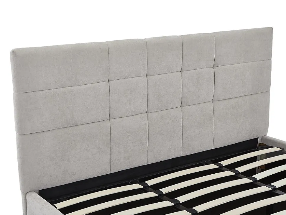 Lit coffre 180 x 200 cm - Tissu - Gris + Matelas - HOPEYA