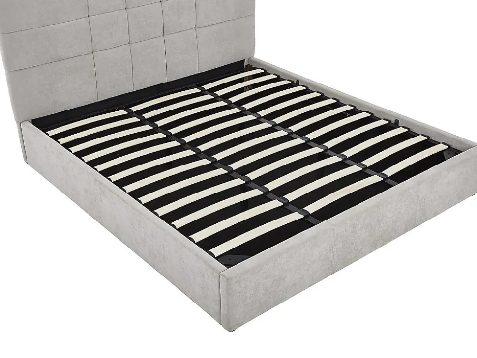 Lit coffre 180 x 200 cm - Tissu - Gris + Matelas - HOPEYA
