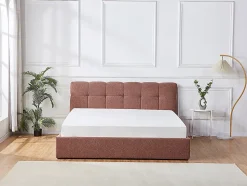 Lit coffre 180 x 200 cm - Tissu bouclette - Terracotta + Matelas - MAZIRI