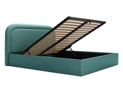 Lit coffre 180 x 200 cm - Tissu chiné - Bleu canard + Matelas - FIREZA