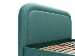 Lit coffre 180 x 200 cm - Tissu chiné - Bleu canard + Matelas - FIREZA