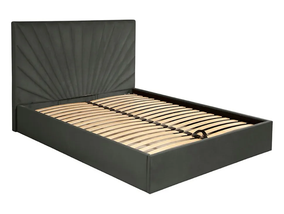 Lit coffre 180 x 200 cm - Velours - Gris anthracite + Matelas - RILIODA
