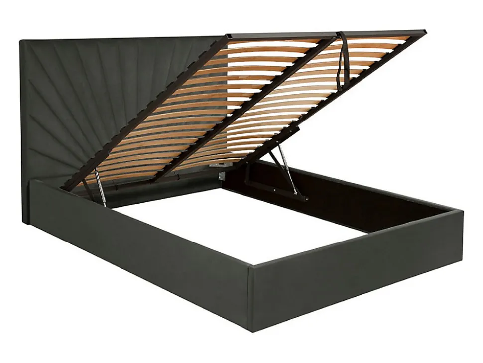 Lit coffre 180 x 200 cm - Velours - Gris anthracite + Matelas - RILIODA