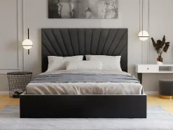Lit coffre 180 x 200 cm - Velours - Gris anthracite + Matelas - RILIODA
