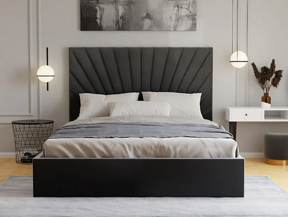 Lit coffre 180 x 200 cm - Velours - Gris anthracite + Matelas - RILIODA