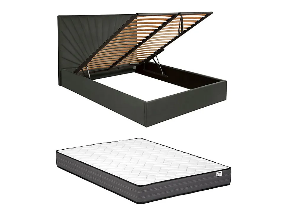 Lit coffre 180 x 200 cm - Velours - Gris anthracite + Matelas - RILIODA