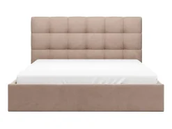 Lit coffre 200 x 200 cm - Velours - Beige - MIRDAL