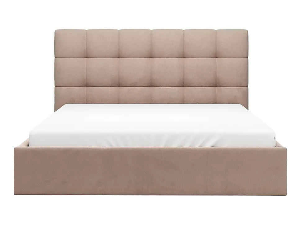 Lit coffre 200 x 200 cm - Velours - Beige - MIRDAL