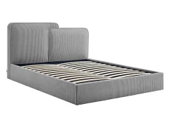 Lit coffre 180 x 200 cm - Velours côtelé - Gris + Matelas - NAYOLA