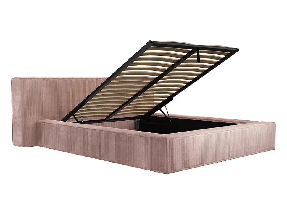 Lit coffre 180 x 200 cm - Velours côtelé - Rose - TIMANO