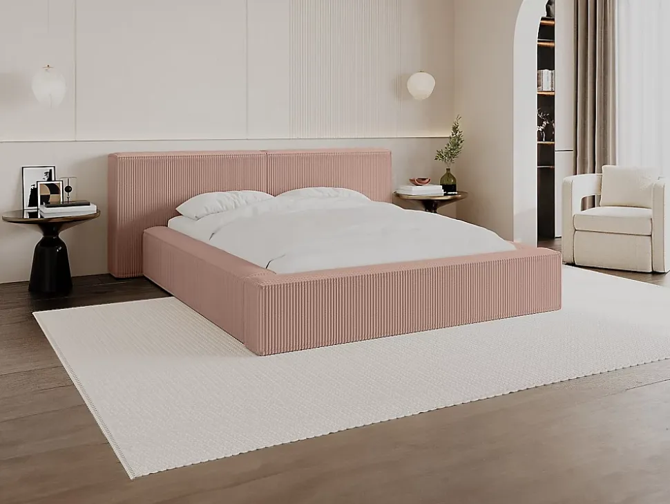 Lit coffre 180 x 200 cm - Velours côtelé - Rose - TIMANO