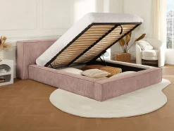 Lit coffre 180 x 200 cm - Velours côtelé - Rose - TIMANO