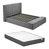 Lit coffre 160 x 200 cm avec banc - Tissu - Gris + Matelas - DOUINO