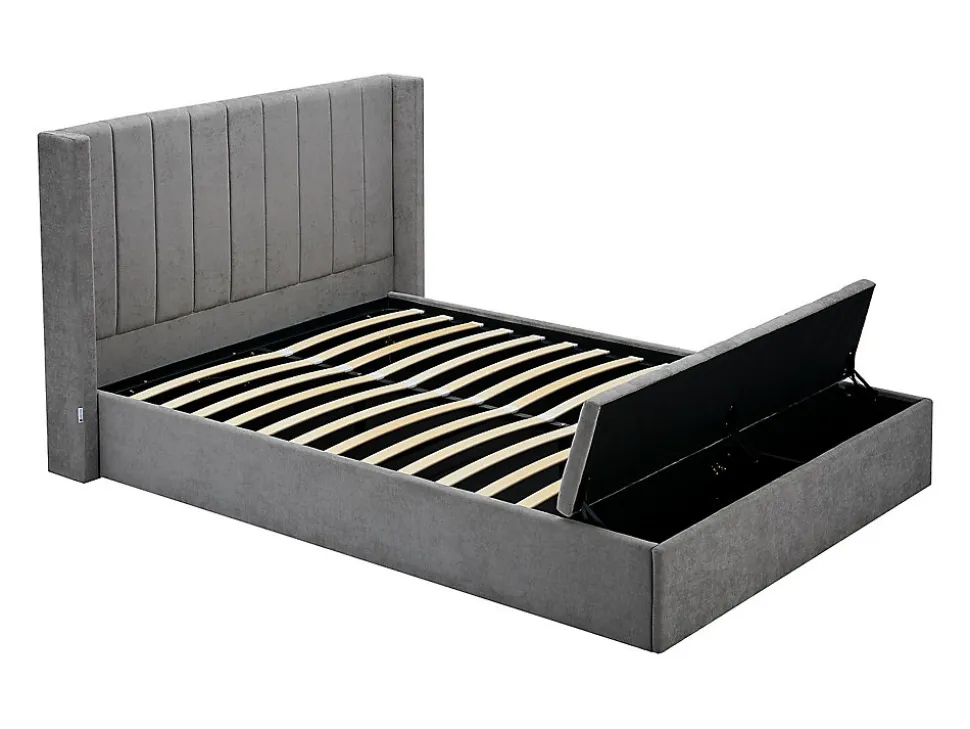 Lit coffre 160 x 200 cm avec banc - Tissu - Gris + Matelas - DOUINO