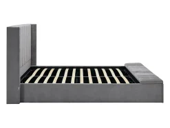 Lit coffre 160 x 200 cm avec banc - Tissu - Gris + Matelas - DOUINO