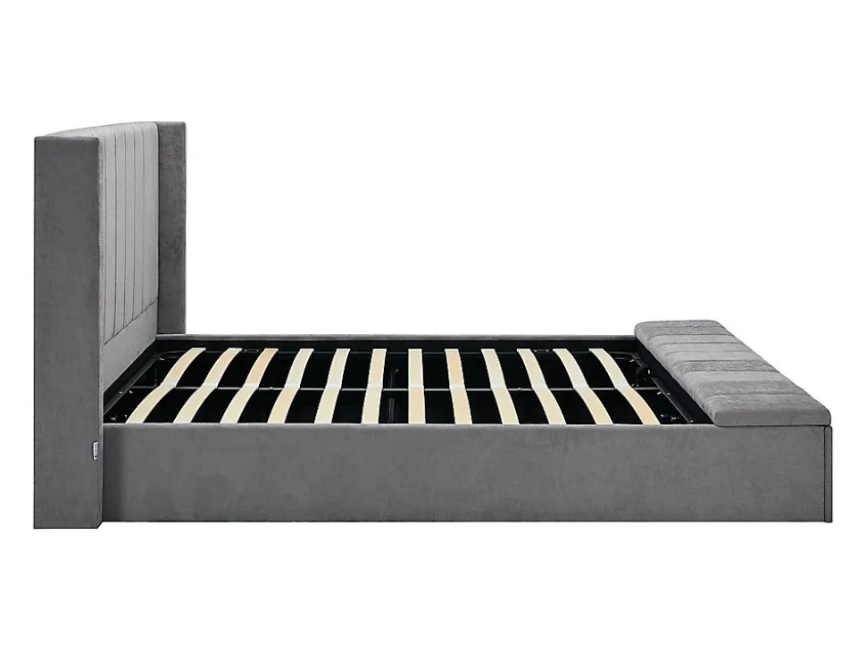 Lit coffre 160 x 200 cm avec banc - Tissu - Gris + Matelas - DOUINO