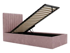 Lit coffre 90 x 190 cm avec tête de lit coutures verticales - Tissu - Rose + Matelas - SARAH