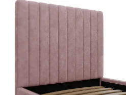 Lit coffre 90 x 190 cm avec tête de lit coutures verticales - Tissu - Rose + Matelas - SARAH