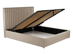 Lit coffre 160 x 200 cm avec tête de lit coutures verticales - Tissu - Taupe - SARAH II