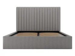 Lit coffre 140 x 190 cm avec tête de lit coutures verticales - Velours côtelé - Gris + Matelas - SARAH