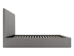 Lit coffre 140 x 190 cm avec tête de lit coutures verticales - Velours côtelé - Gris + Matelas - SARAH