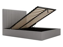 Lit coffre 140 x 190 cm avec tête de lit coutures verticales - Velours côtelé - Gris + Matelas - SARAH