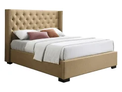 Lit coffre 160 x 200 cm avec tête de lit capitonnée - Tissu - Beige - MASSIMO II