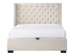 Lit coffre 160 x 200 cm avec tête de lit capitonnée - Tissu - Beige - MASSIMO II