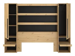 Lit coffre 140 x 190 cm LUDARO avec pont de lit VARLY - Coloris : Naturel et noir