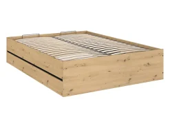 Lit coffre 140 x 190 cm LUDARO avec pont de lit VARLY - Coloris : Naturel et noir