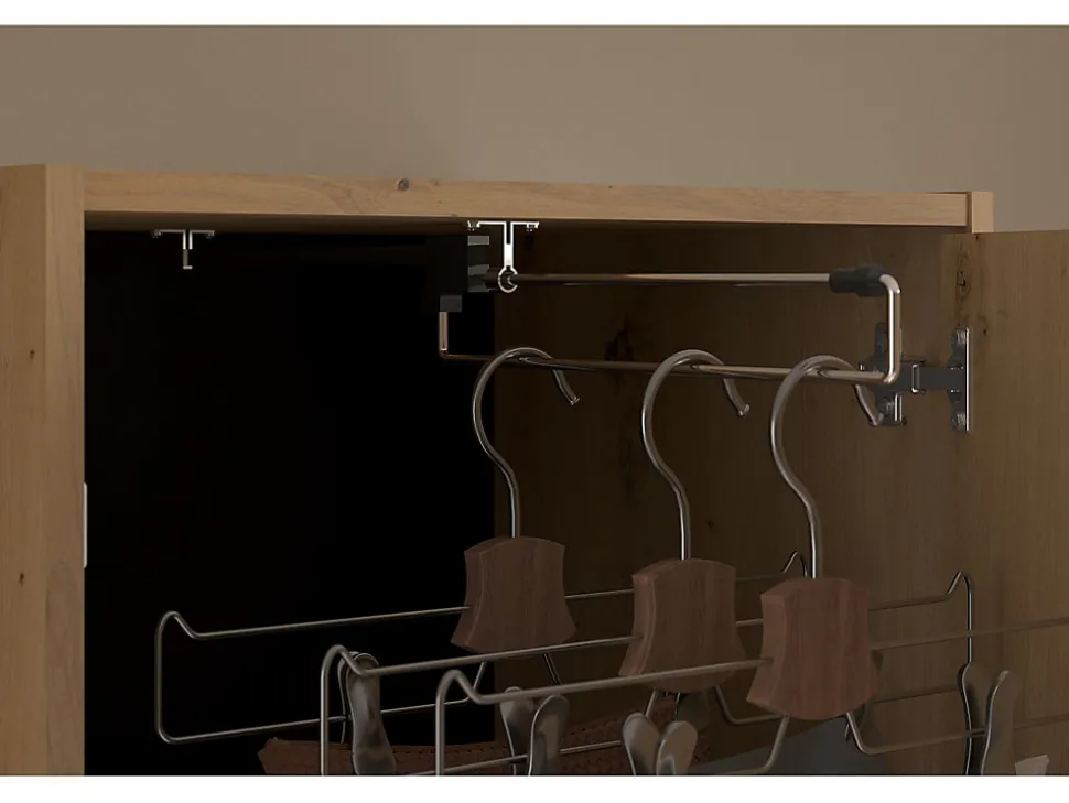 Lit coffre 140 x 190 cm LUDARO avec pont de lit VARLY - Coloris : Naturel et noir