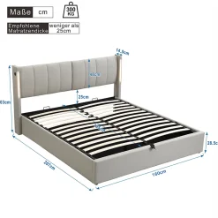Lit coffre 160 x 200 cm,lit hydraulique,Lit rembourré, avec espace de rangement, tête de lit réglable,PU,gris