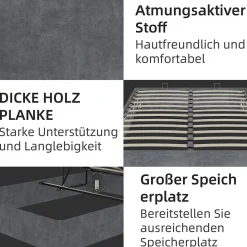 Lit Coffre Ado 140x200 cm - Lit Double Avec Vérins Hydrauliques, Bas et Moderne, Sans Tête de Lit, Sans Matelas, Velours Gris