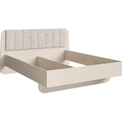 Lit coffre AMALIE 180x200 cm Tete tapissée tissu beige Sommier inclus Matelas non inclus