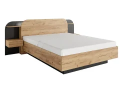 Lit coffre avec chevets 160 x 200 cm - Avec LEDs - Coloris : Naturel et noir + Matelas - JUVISIA
