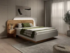 Lit coffre avec chevets 160 x 200 cm - Avec LEDs - Coloris : Naturel et blanc - DESADO